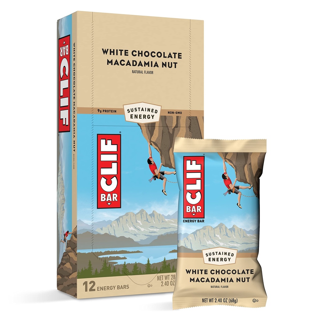 Clif Bars - Energy Bars - Weiße Schokolade Macadamia Nut Flavor - Made with Organic Oats - Pflanzenbasierte Lebensmittel - Vegetarisch - Kosher (2.4 Unnce Protein Bars, 12 Count) Verpackung May Vary