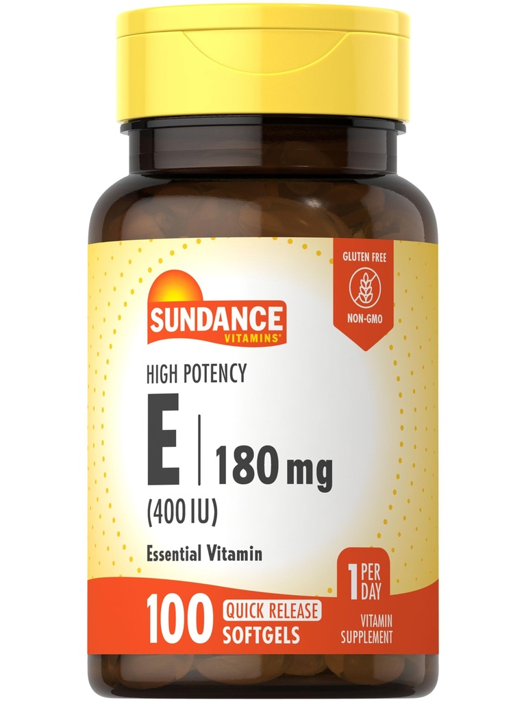 Sundance Vitamin E 180mg (400 IU) | 100 Quick Release Softgels | High Potency Formula | Non-GMO und Gluten Free Supplement