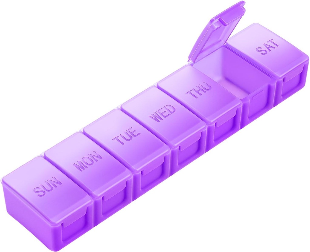 Extra Large Pill Organizer Weekly, KAPENS Daily Pill Case Box Large Capacity Compartments, 7 Day Pill Containers for Medicine Supplements Vitamin Fish Oil, Purple