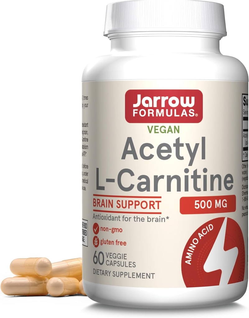 Jarrow Formeln Acetyl L-Carnitin Kapseln - 500 mg - 60 Count - Für Gehirn Gesundheit & Fettsäure Stoffwechsel - Gemüse Kapseln - Non-GMO - Glutenfrei