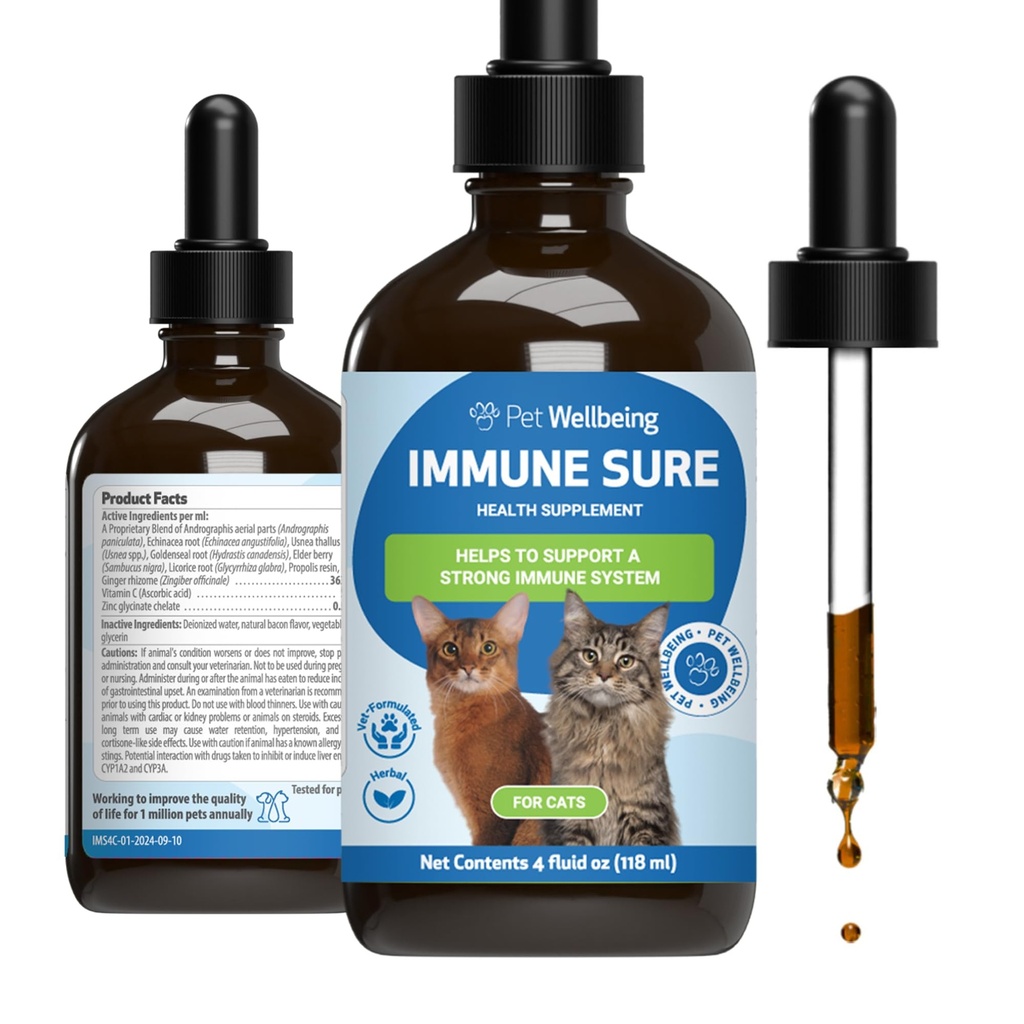 Bien-être des animaux Bien sûr pour les chats - soutient les défenses immunitaires normales, Gut Flora Balance, Andrographis, Echinacea, vitamine C, zinc - Vétérinaire-formulé supplément à base de plantes 4 oz (118 ml)