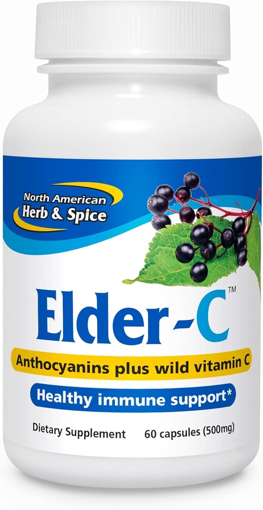 NORTH AMERICAN HERB & SPICE Elder-C - 60 Kapseln - Elderberry Konzentrat - Immununterstützung, Gesunde Atmungsreaktion - Enthält Oreganol P73 - Non-GMO, Glutenfrei - 30 Servierungen