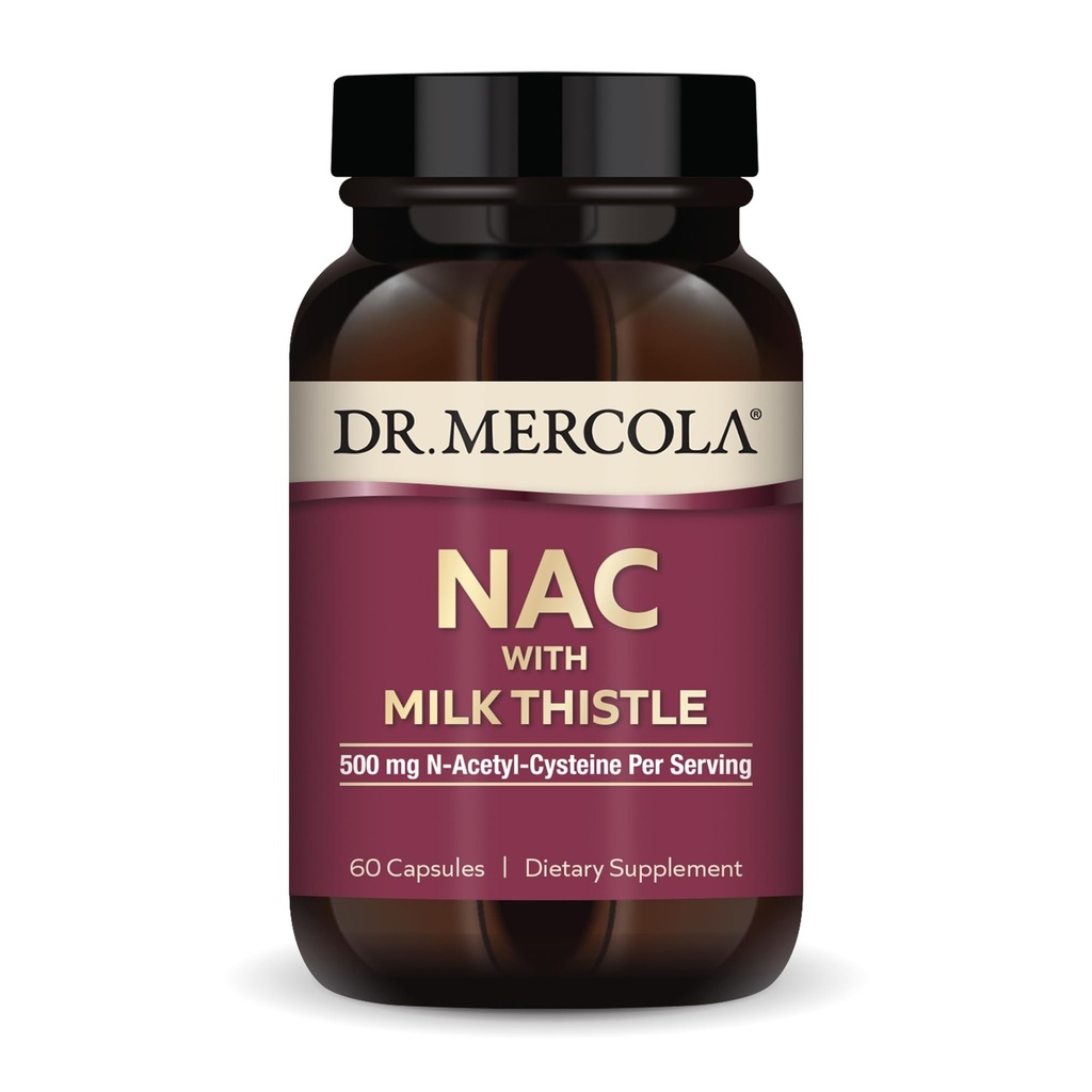 Dr. Mercola NAC mit Milchdistel - mit Antioxidantien - Unterstützt normale Entgiftungsprozesse - 500 mg N-Acetyl-Cystein pro Servierung - Non-GMO, Gluten-Free & Soy Free - 60 Kapseln (30 Portionen)