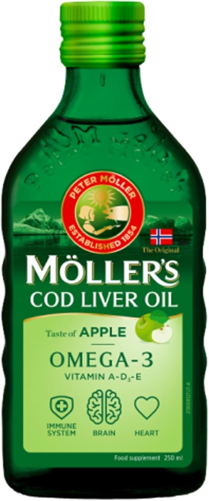 Moller's Fish Oil Norwegian Natural Flavour - Nahrungsergänzungsmittel, 8.45 fl oz (Lemon, Apfel, Frucht, natürliche Aromen) (250 ml, Unflavored (Natural))