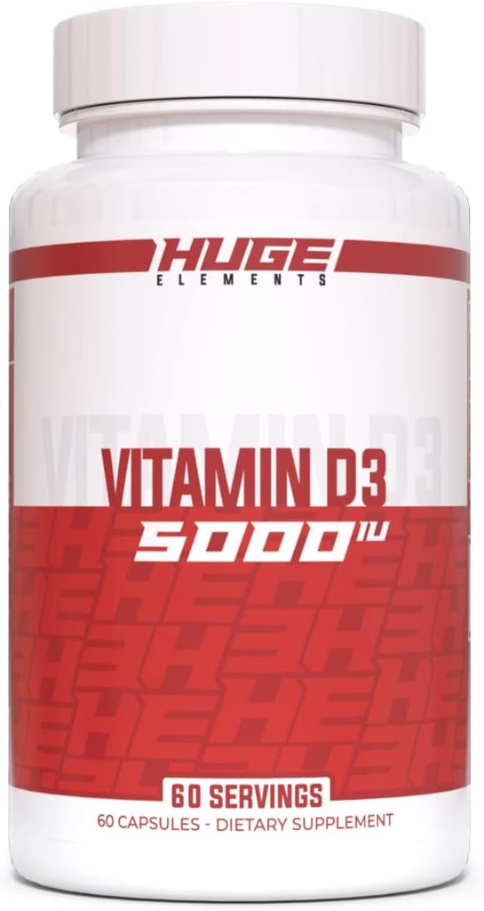 Riesige Ergänzungen Vitamin D3, 5000 IU (125mcg) pro Servieren, Non-GMO, Glutenfrei, Sojafrei - Unterstützt Immunsystem, Knochengesundheit und Stimmung (60 Kapseln)