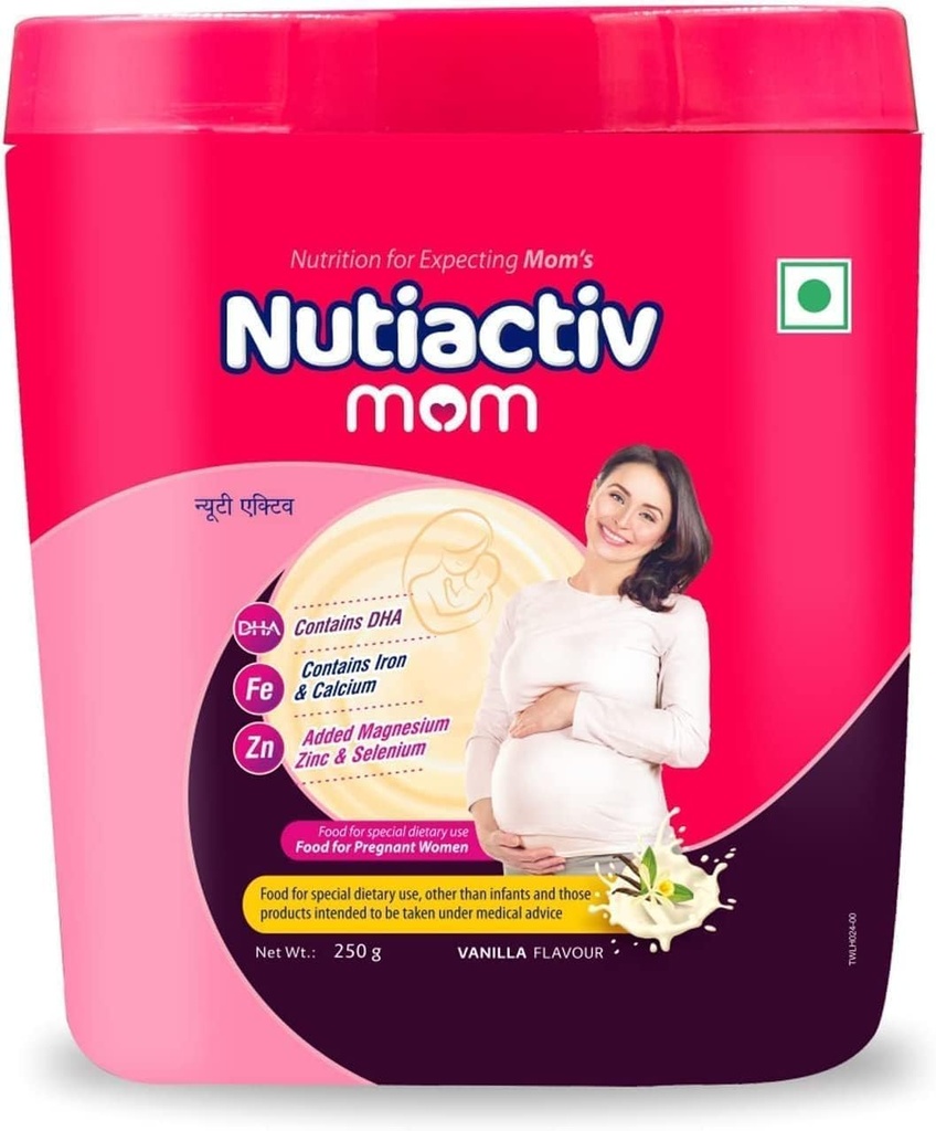 SENTA Leeford Nutiactiv Mom Protein Pulver für Frauen - angereichert mit Nährstoffen wie Vitamin E, Vitamin C und DHA | verbessert Stoffwechsel und Immunsystem | für schwangere Frauen 250g, Vanilla Flavor
