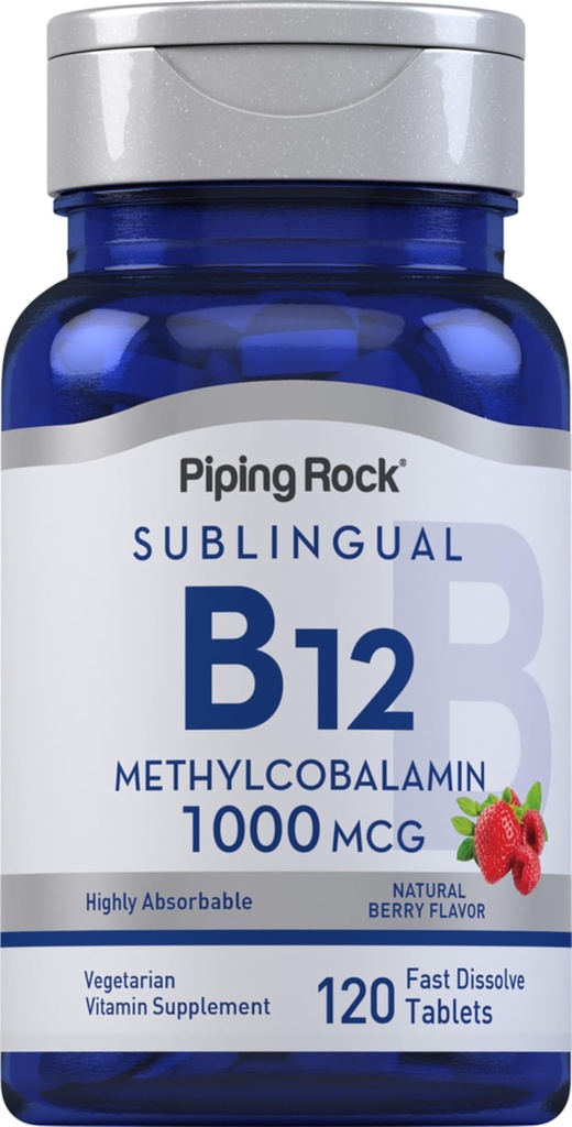 Piping Rock Vitamin B12 1000 mcg Sublingual | 120 Tabletten | als Methylcobalamin | Beerengeschmack | Vegetarisch, Nicht-GVO, Glutenfreie Ergänzung