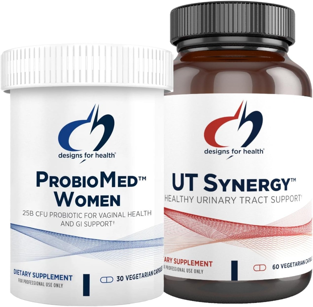 Designs für Gesundheit Vaginal Probiotic & UT Support Bundle - ProbioMed Women Probiotic (30 Kapseln) für Gut Health & Vaginal pH, UT Synergy (60 Kapseln) Urinary Tract Support mit Hibiscus & D-Mannose