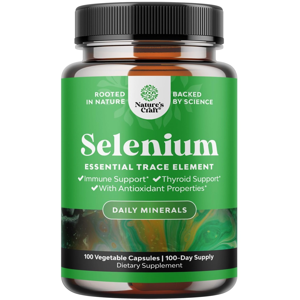 Hefefreies Selen 200mcg Kapseln - Hochpotenz-Selen-Ergänzung für Immunity Antioxidant und Schilddrüsen-Unterstützung Essential Trace Mineral - Vegan Non-GMO Glutenfrei & Made in the US - 100 Count