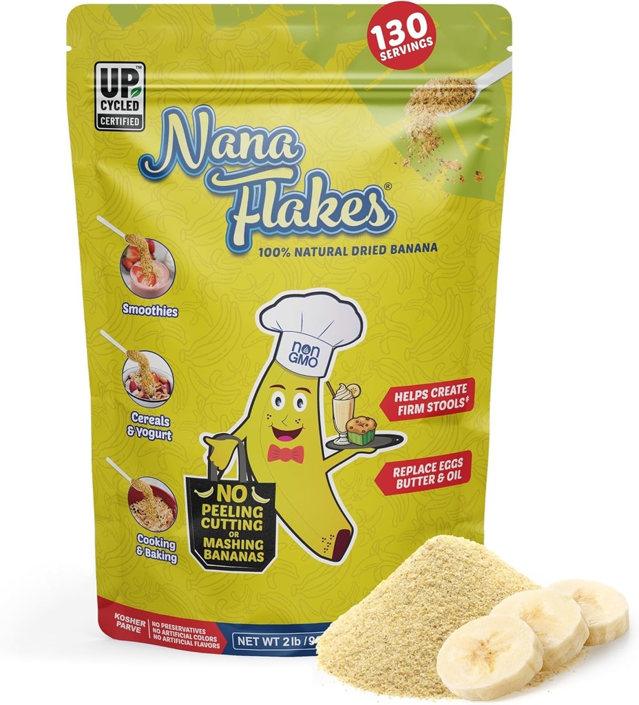 Nana Flakes 100% natürliches Bananenpulver, Verdauungshilfe - Quelle von Kalium & Fiber - Ersatz für Eier, Butter oder Öl in der Bäckerei (2LB-Tasche)