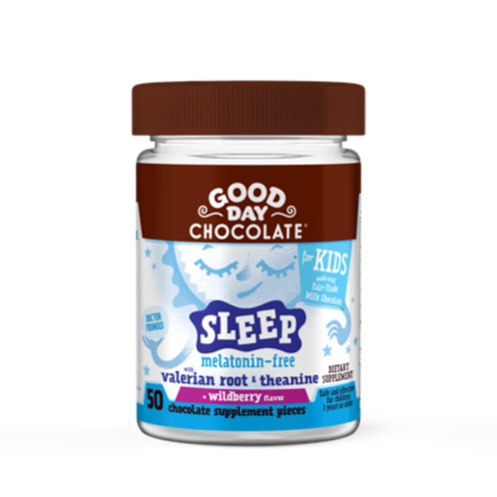 Guten Tag Schokolade natürlich Valerian Root für Kinder, Kräuter-Schlaf-Ergänzung, Organic Wildberry Flavor, Fair Trade und Non-GMO Schokolade, L-Theanine, 50 Stück