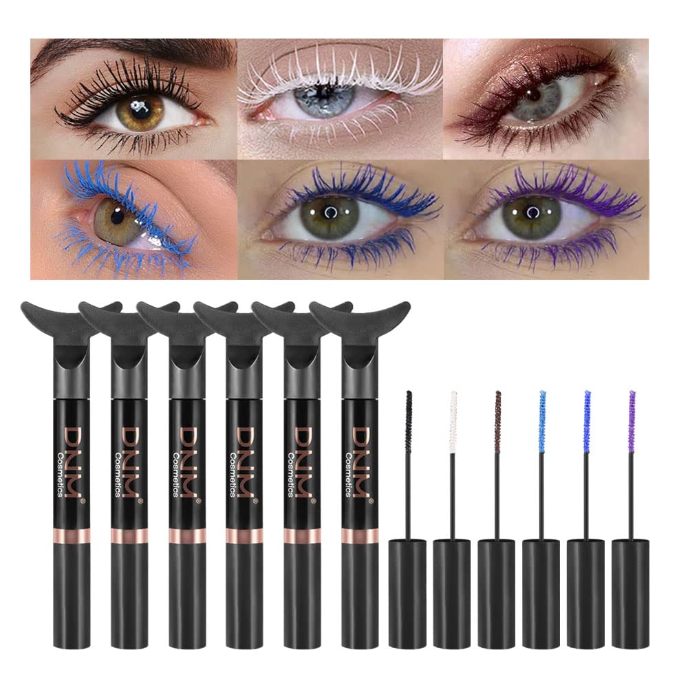 DNM Bunte Mascara für Wimpern,Mermaid Bunte Mascara wasserdicht,6Pcs/Set,schwarz,Weiß,blau,Purple,BrownCharming Lang anhaltende Cruelty Free & Vegan Voluminous Maskara für Frauen Augen Make-up