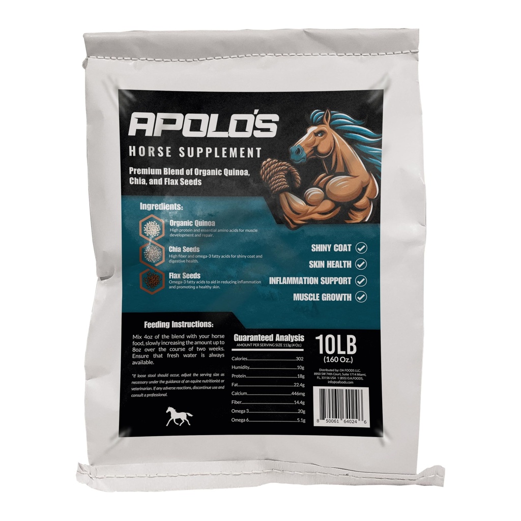 Greenfit APOLO'S 100% Natural Horse Supplement for Daily Feeding – Joint Support, Coat Shine & Strength | Flaxseed, Quinoa, Chia | 10 LB Tasche