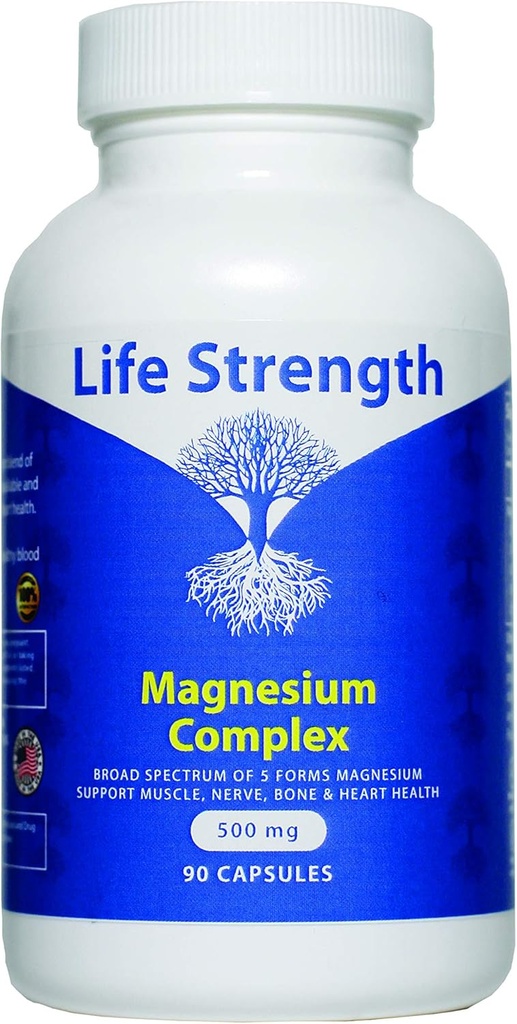 5 Formes Magnésium Complex 500 MG - 90 Capsules - Citrate d'oxyde Aspartate Glycinate & Gluconate - Capsules végétales sans OGM, soja, gluten et produits laitiers