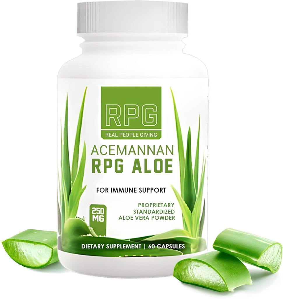 RPG Acemannan Aloe Vera Kapseln - Aloevera Nahrungsergänzung mit Immun- und Gutunterstützung Aloe Vera Pulver Kapsel - 60 Tabletten (250 MG)