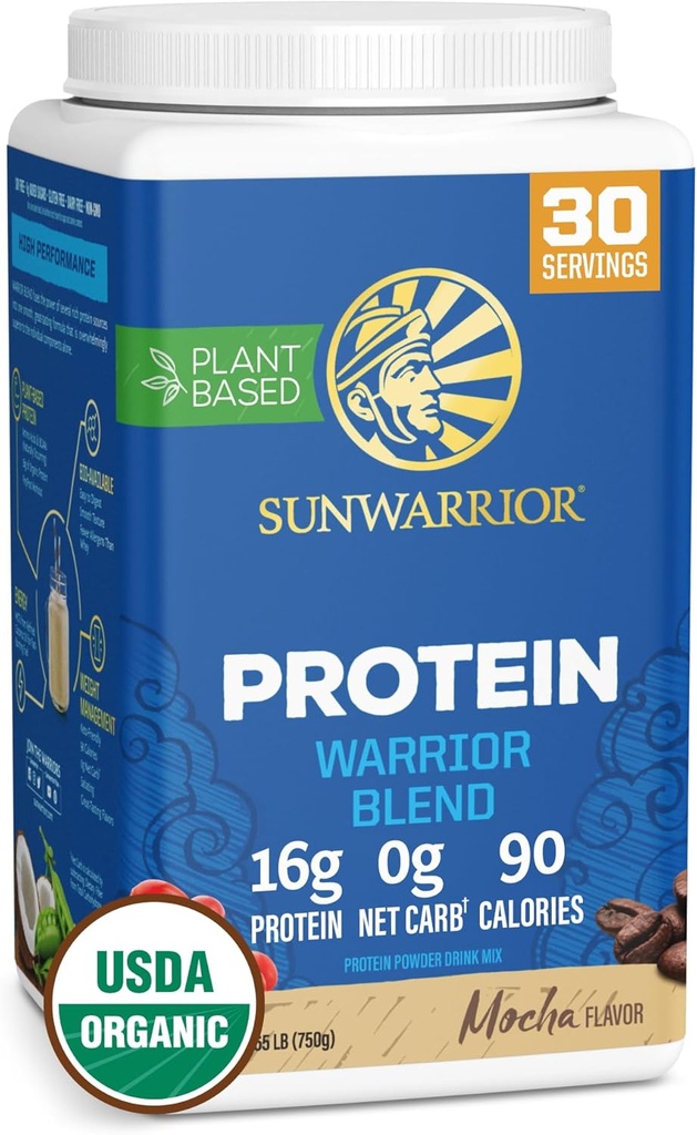 Vegane Protein-Pulver mit BCAA | Organic Hemp Seed Protein Gluten Free Non-GMO Dairy Free Soy Sugar Free Low Carb Plant Based Protein Powder |Mocha 30 SRV 750 G | Warrior Mischung von Sunwarrior
