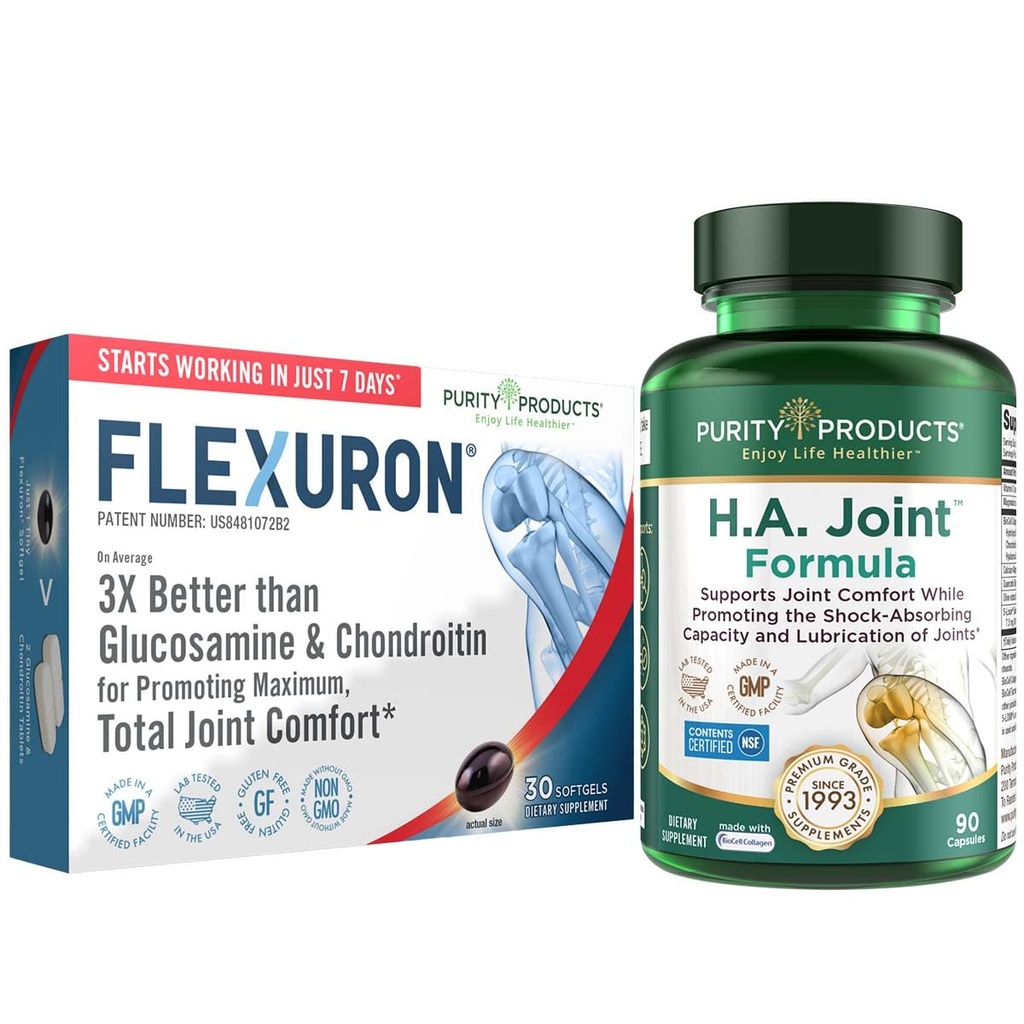 Purity Products Flexuron Joint Formula + H.A. Joint Flexuron (Krill Oil, Low Molecular Weight Hyaluronsäure, Astaxanthin) - HA Joint (BioCell Collagen, Boswellia Serrata, Quercetin, H.A. + More)