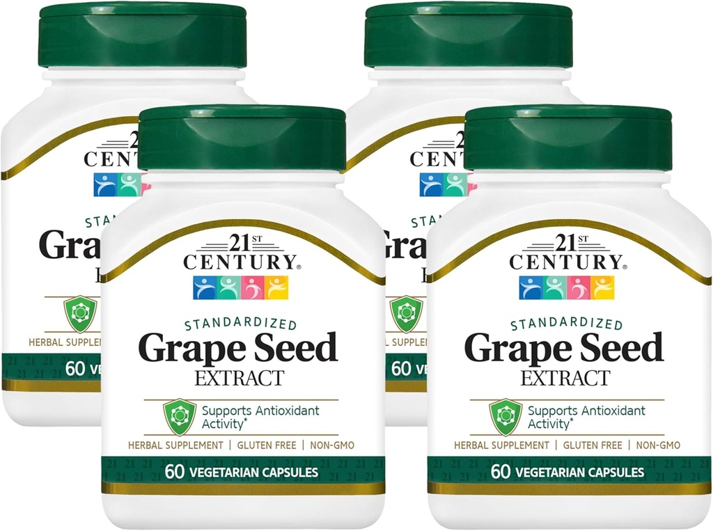Extrait de pépins de raisins du 21e siècle Capsules de légumes, 60 Nombre (21378) (paquet de 4)
