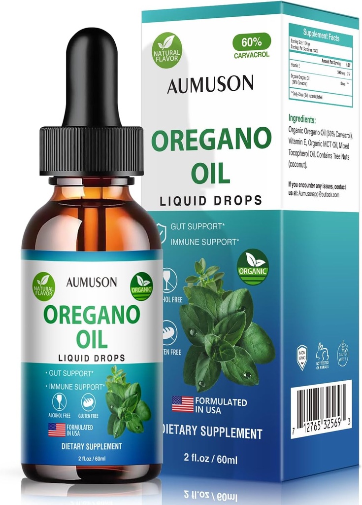 Huile d'Origan gouttes liquides avec Carvacrol,Vitamine E - 6 mois huile d'approvisionnement de gouttes d'Origan extrait de teinture, nettoyage, désintoxication, immunosupport, digestive santé Gut - pure huile d'Origan végétalien à base de plantes 2oz