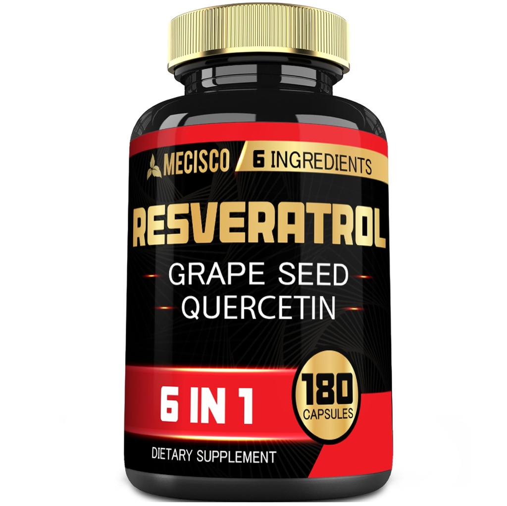 6in1 Trans Resveratrol Ergänzung mit Trauben Seed, Milchdistel und mehr - Resveratrol 1000mg - Unterstützung für Immunsystem, Herzgesundheit, Körpermanagement - 180 Kapseln