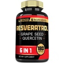 Supplément de resvératrol trans 6en1 avec graines de raisin, chardon de lait et plus - Resvératrol 1000mg - Supports pour le système immunitaire, la santé cardiaque, la prise en charge du corps - 180 Capsules
