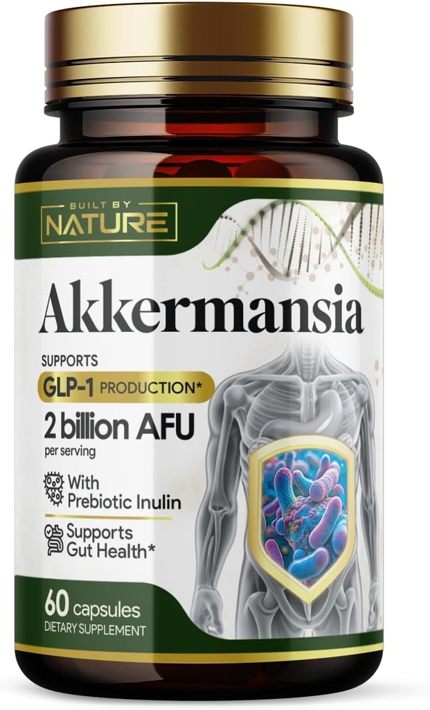 Erbaut von Nature Akkermansia Muciniphila Probiotic Supplement – 2 Billion AFU - Unterstützt GLP-1, Immune & Digestive Gut Health - 60 Delayed Release Capsules