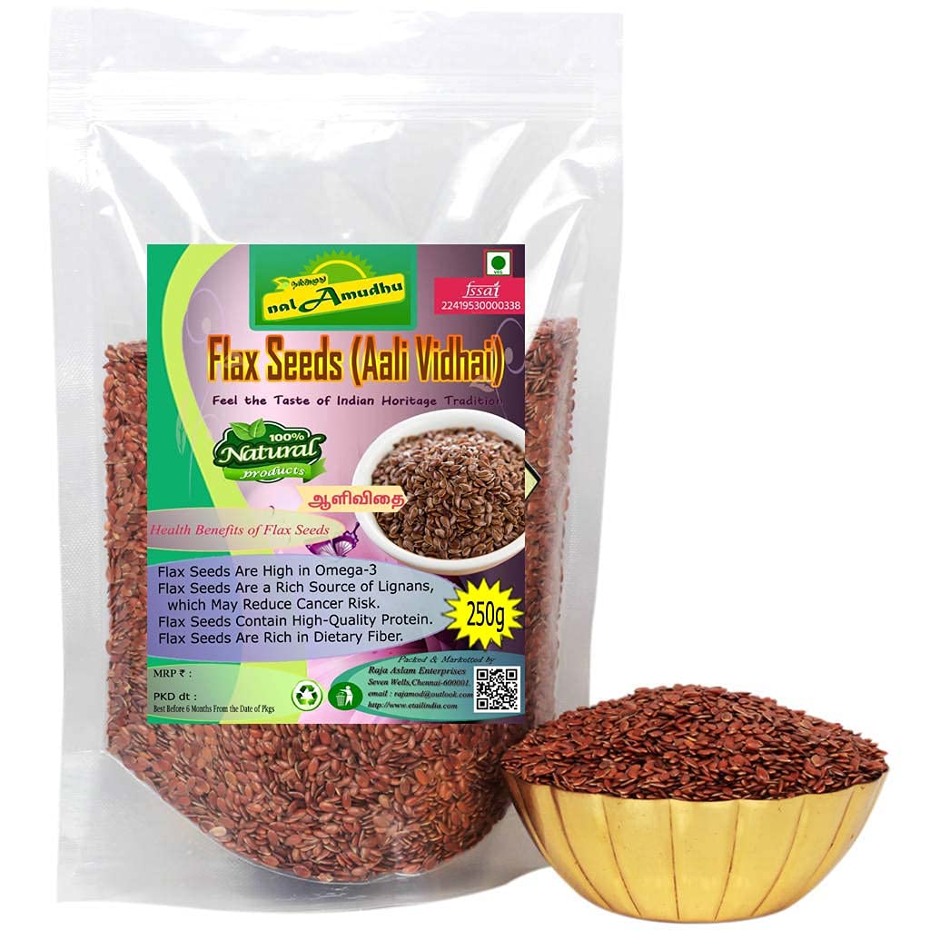 nalAmudhu Raw Unroasted Brown Natural Flax Seeds mit hohen Nährwerten 250g