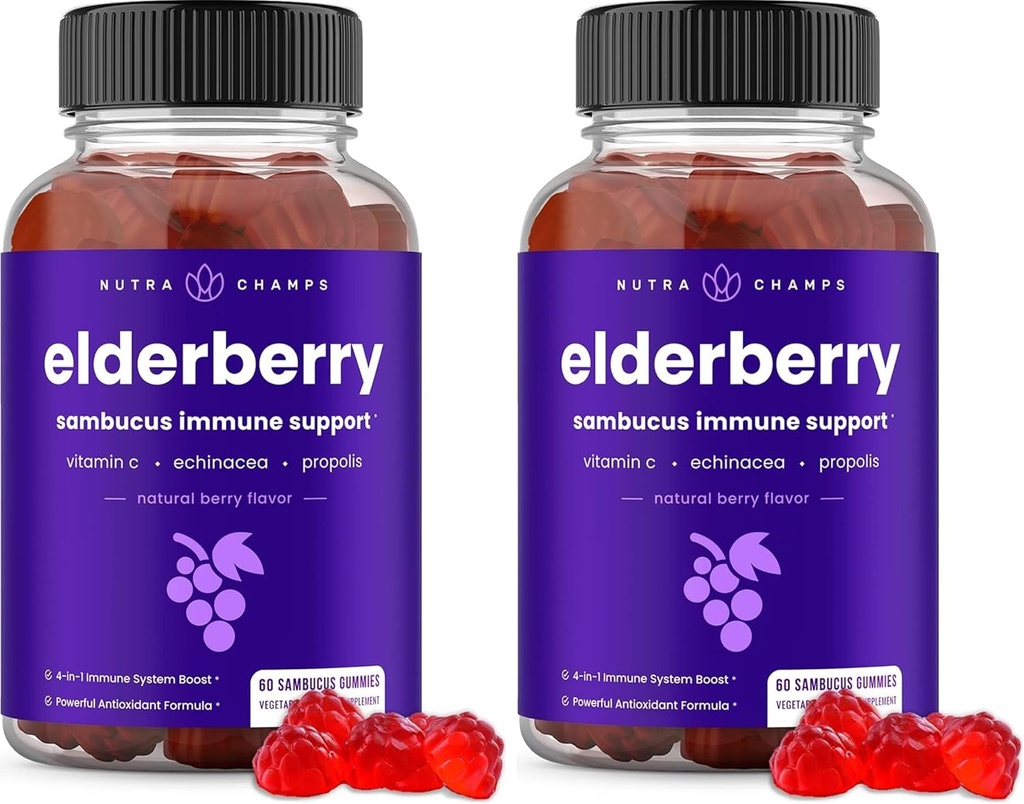 NutraChamps Elderberry Gummis mit Vitamin C, Propolis & Echinacea - Immunsystem unterstützen Gummy Vitamine für Erwachsene & Kinder - Max Strength 200mg Sambucus Antioxidant (Pack von 2)