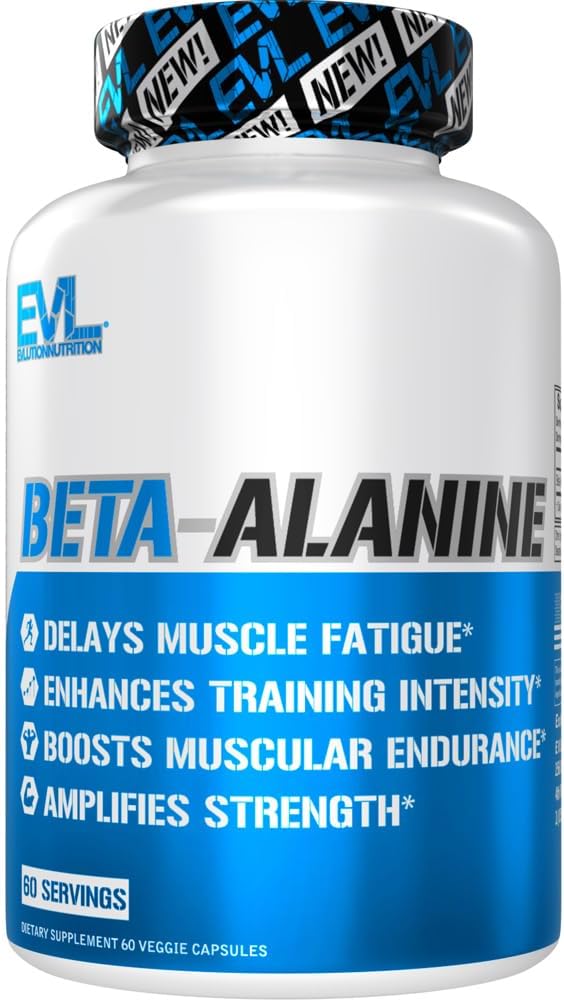 Evlution Nutrition Beta-Alanine Kapseln - Enhance Training Intensity - 60 Count Beta-Alanine Ergänzung für Männer und Frauen - Delay Muscle Fatigue, Boost Endurance, verstärken Stärke