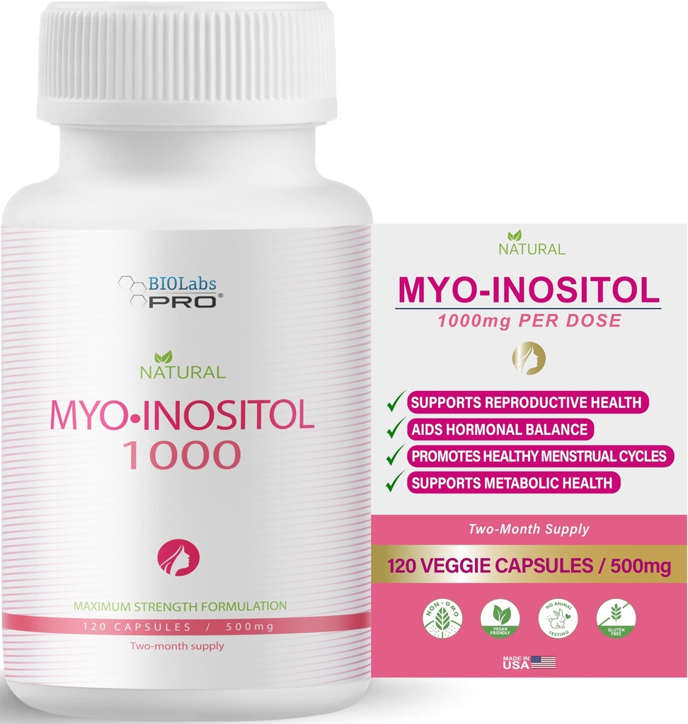 BIOLABS PRO Myo-Inositol Supplement 1000mg – Natürliche Ernährungsunterstützung für zelluläre Gesundheit & Wellness, Premium Non-GMO, Glutenfrei, Kosher Certified, Paraben-Free - (120 Caps - 2-Monats-Versorgung)