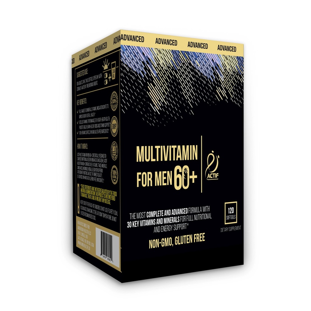 Actif Multivitamin für Männer Alter 60+ mit 30 Bio Vitaminen und Bio Kräuter, Non-GMO, Made in USA, 120 Count
