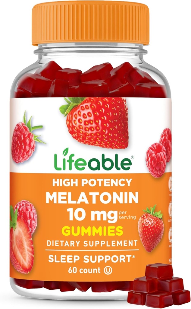 Lebensfähiges Melatonin 10mg – Great Tasting Natural Flavor Gummy Supplement – Gluten Free Vegetarian GMO-Free Chewable – für Hilfe Einschlafen und Einschlafen – für Erwachsene, Mann, Frauen – 60 Gummis