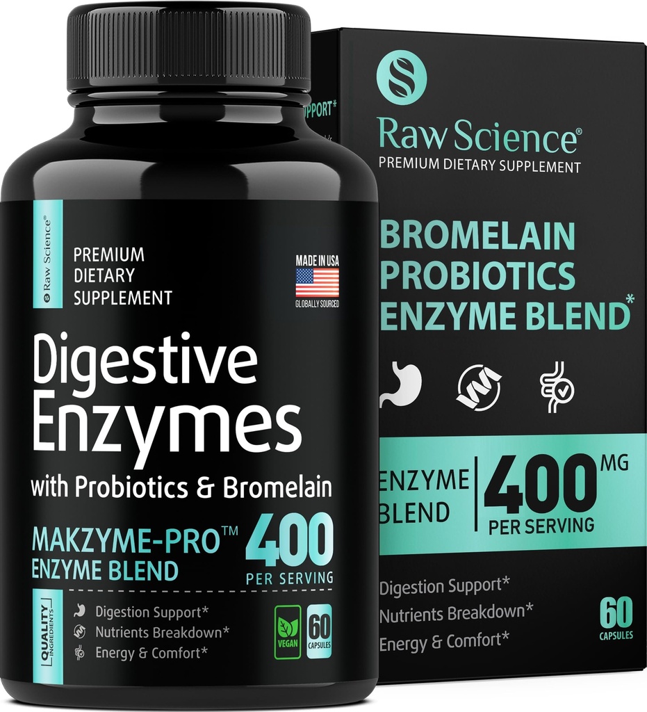 Verdauungsenzyme mit Probiotika für Frauen und Männer Verdauungshilfe - Bloating Relief, Gut Health Supplements: Bromelain, Papaya Enzyme, Acidophilus Probiotic, Lactase Enzyme für Verdauung - 60 Pillen