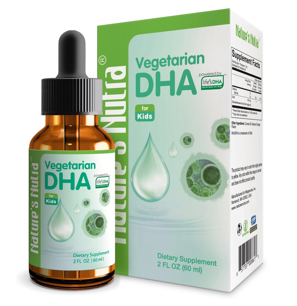 Nature Nutra Végétarien DHA, Premium Liquid DHA pour bébés, nourrissons, enfants et enfants, non OGM, DHA 100 mg, source végétale pure, 2 Fl Oz (60ml)