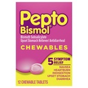 Pepto Bismol Comprimés à mâcher, Relief de l'estomac relevé, Relief de la nausée, Relief des brûlures d'estomac, Relief de l'indigestion, Anti Diarrhée Médicaments pour adultes - 5 Relief des symptômes, 12 ct