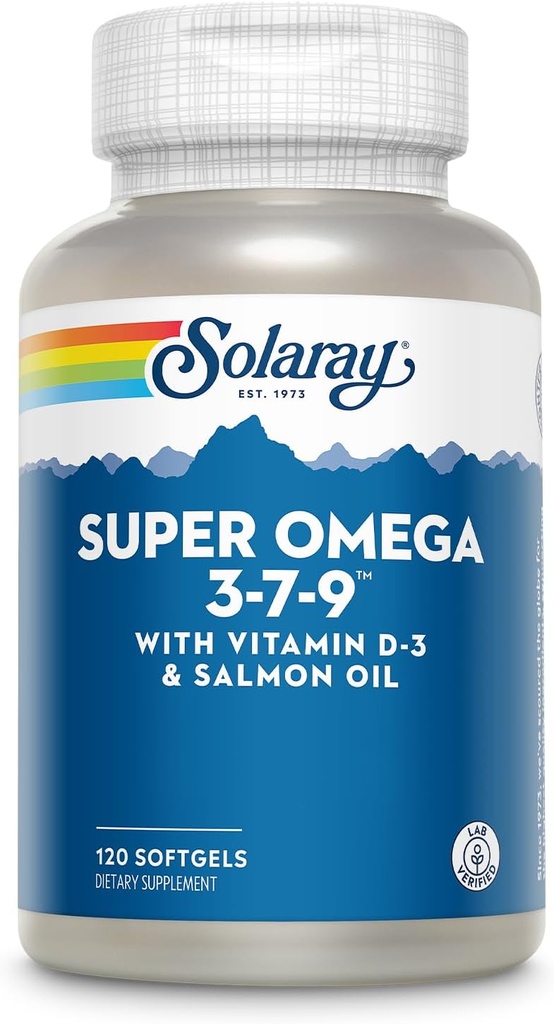 SOLARAY Super Omega 3 7 9 Unterstützt gesunde Haut, Mehr EPA, DHA, essentielle Fettsäuren von Fish Oil Mini Softgel, 120ct