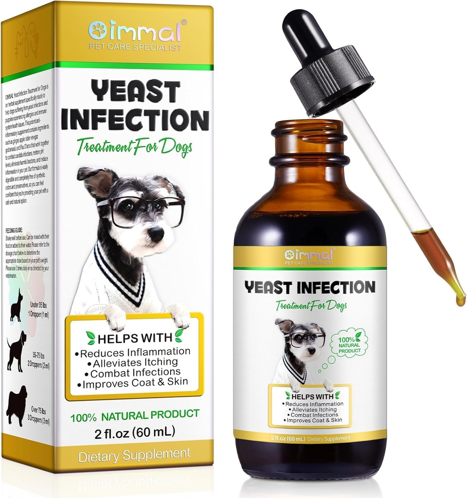 Yeast Infection Treatment for Dogs, Dog Ear Infection Treatment Dog Yeast Ear Infection Treatment for Itchy Dog Skin Relief, Dog Allergy Relief, Dog Ear Infection- 2 Fl Oz / 60ml