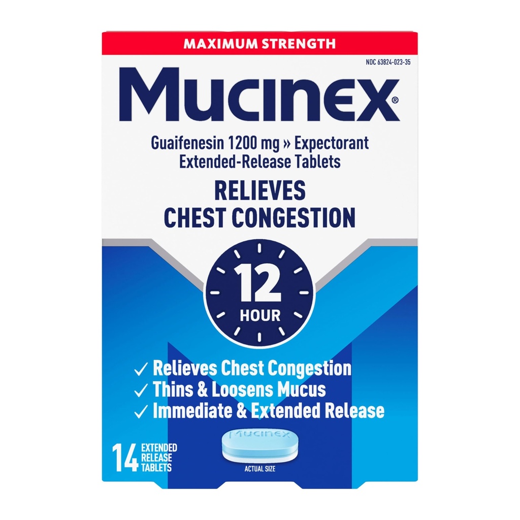Mucinex Chest Congestion, Maximale Stärke 12 Stunden erweiterte Freisetzung Tabletten, 14ct, 1200 mg Guaifenesin mit erweitertem Relief der Chest Congestion von überschüssigem Mucus, Thins und losens Mucus