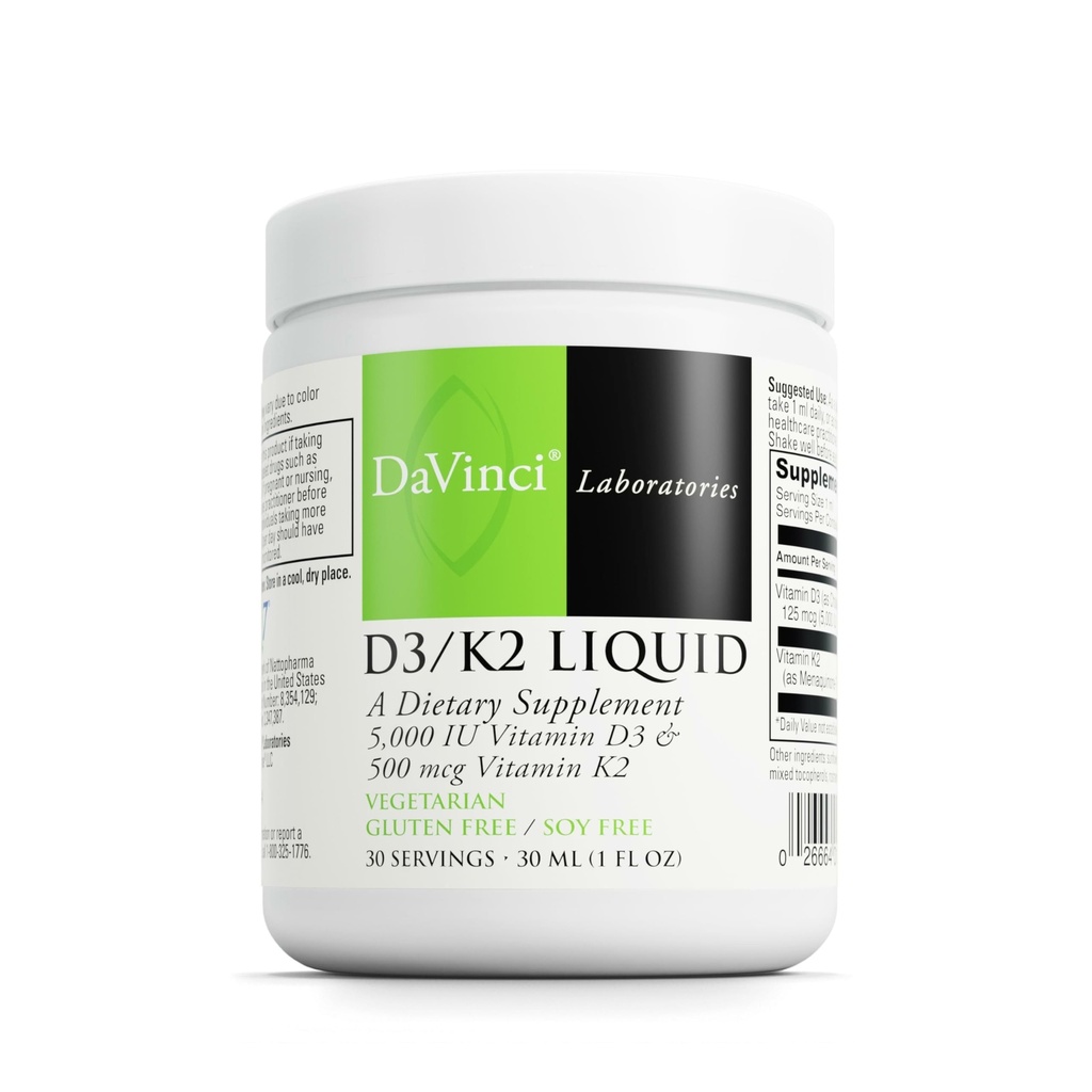 DAVINCI Labs D3/K2 Liquid - Flüssiges Vitamin D & Vitamin K Nahrungsergänzungsmittel für Knochengesundheit, Herzunterstützung und Calciumabsorption - 30mL (30 Portionen)