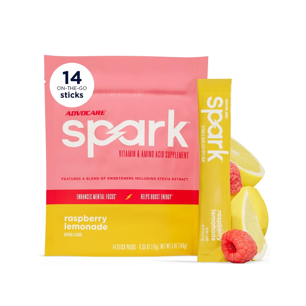 AdvoCare Spark Vitamin &amp; Amino Säure Supplement - Zuckerfreie Konzentration & Energie Getränke Pulver mit Vitaminen A, C, E & B-12 - Raspberry Lemonade, 14 Stick Packs