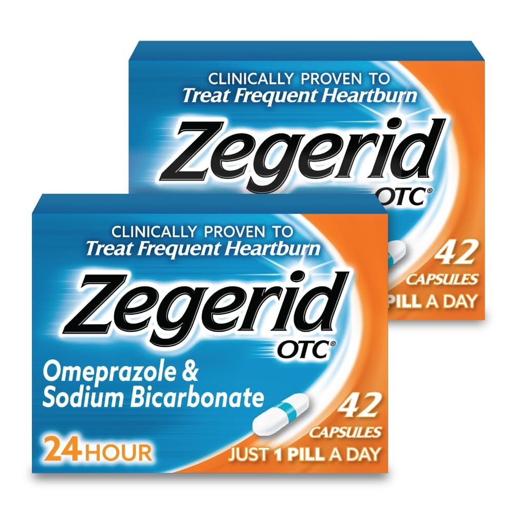 Zegerid OTC Heartburn Relief, Omeprazole 20mg + Bicarbonate, 2x42ct