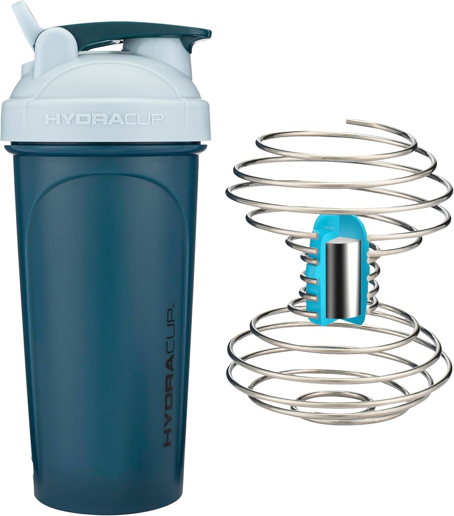 HydraCup Power Shaker w/Weighted Whisk, 28oz - Faster Mixing, Less Shaking Required, Clump-Free Protein Shakes, Shaker Cup (Polypropylene, Blue)