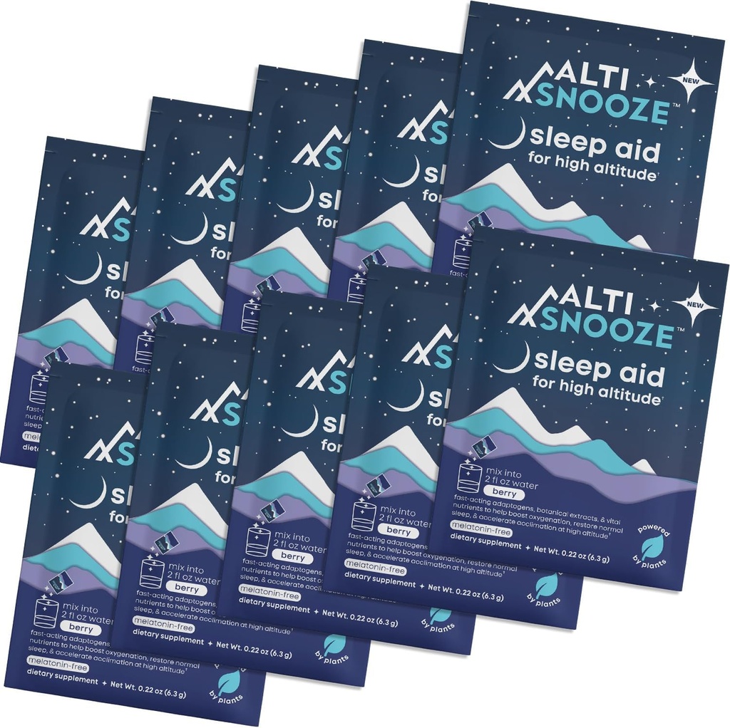 Aide au sommeil + Altitude Maladie Prévention et Hydratation Formule d'oxygénation avec Cordyceps, Basilic Saint, Magnésium et Electrolytes.