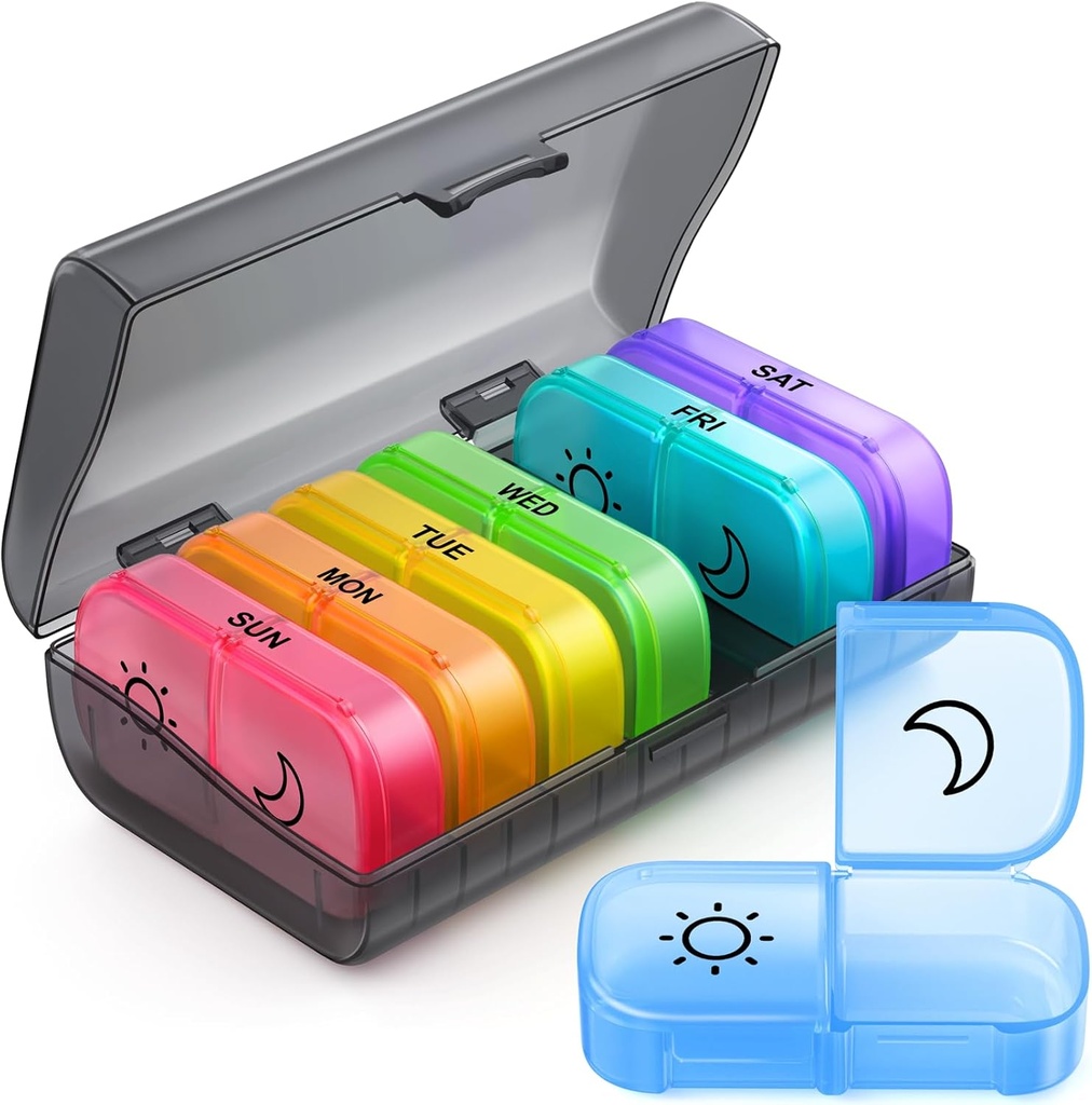 ZIKEE Weekly Pill Organizer 2 fois par jour avec le même format d'ouverture, AM PM Pill Box 7 Jour avec 7 boîtes à pilules amovibles pour les voyages, grand support à pilules pour les médicaments, les vitamines et les huiles de poisson