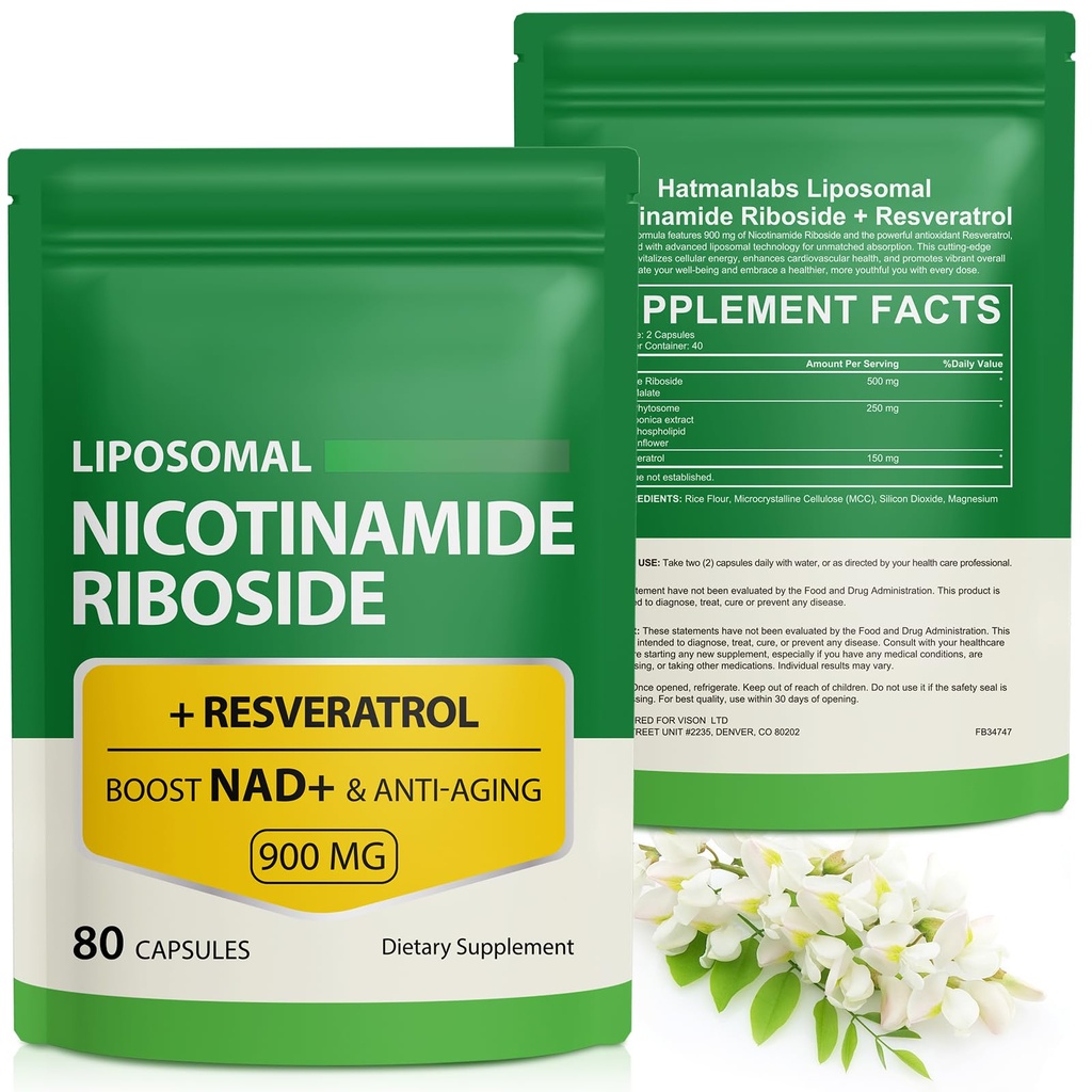 NAD Ergänzung mit Nicotinamid Riboside - Resveratrol,Liposomal Nicotinamid Riboside,Quercetin - Hohe Reinheit NAD Ergänzung für Anti-Aging, Fokus, Energie 160 Kapseln (2 Tasche)