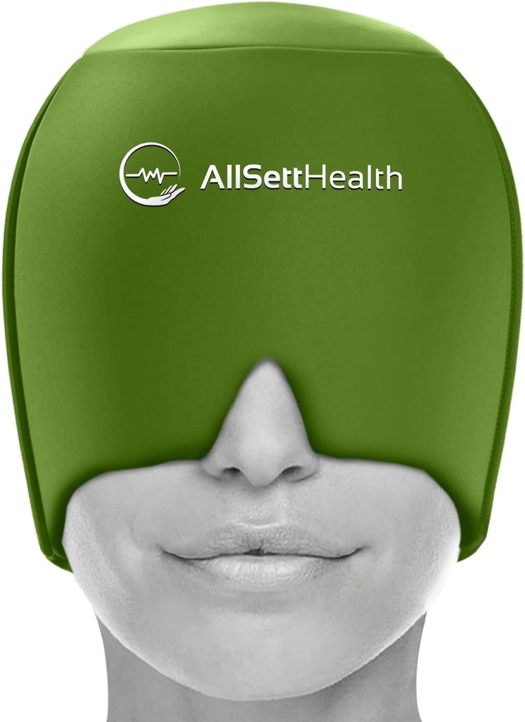 Mal de tête et chapeau de migraine Relief Cap Ice Head Wrap Mal de tête et de migraine Relief des maux de tête avec Paquet de glace tête de gel chaud/froid avec le visage et le masque de maux de tête des yeux - Vert