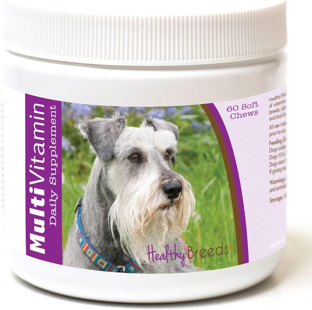 Hygiène Miniature Schnauzer Multivitamine pour chiens - Supplément quotidien recommandé pour le vet - Saveur de bacon - 60 chews doux
