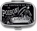 Metal 2 Compartment Pill Organizer Travel Friendly Portable Compact Box Cute Case to Hold Vitamins/Tylenol/Fish Oil/Supplements/Meds/Tablet (Poison Caution), 1.97 x 0.79 x 0.39 Inch
