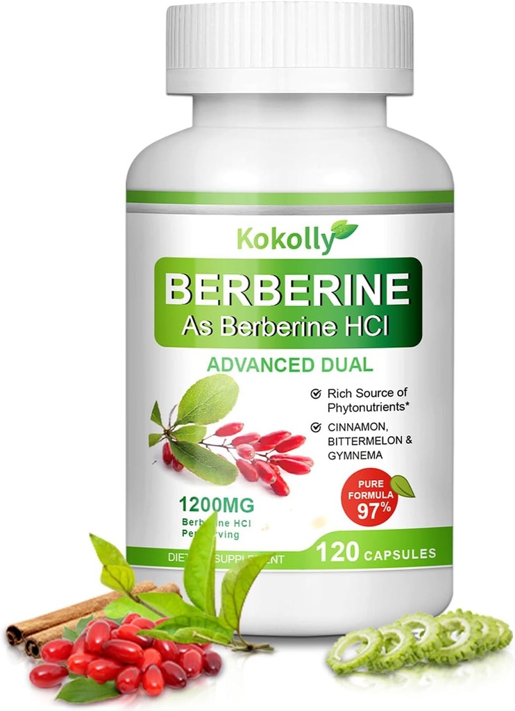 Berberine Supplement 1200mg -Natürliche Pflanze- mit Berberine HCL,Cinnamon, Bittermelon, Gymnema(120 Kapseln)