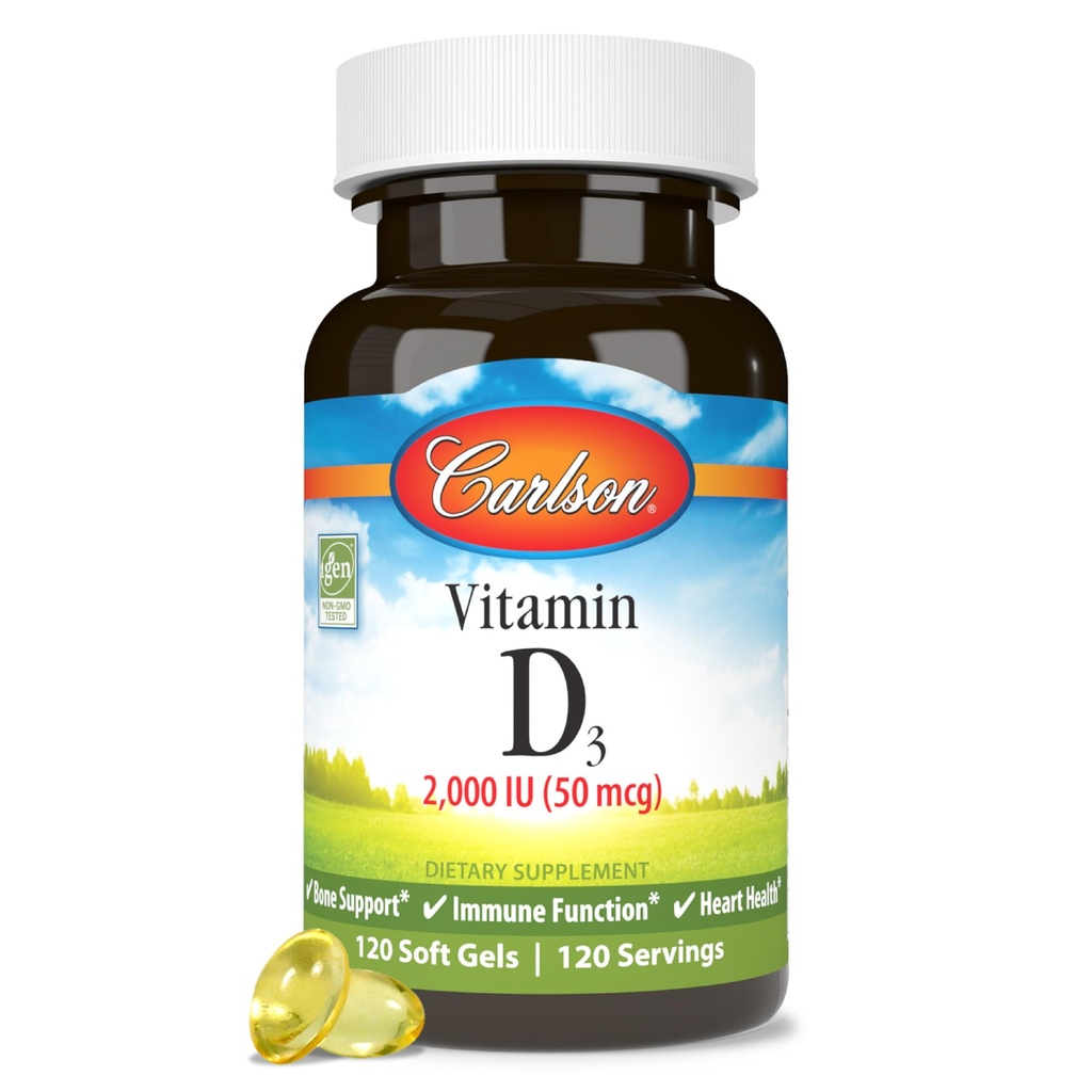 Carlson - Vitamin D3, 2000 IU (50 mcg), Immununterstützung, Knochengesundheit, Muskelgesundheit, Cholecalciferol, Vitamin D Nahrungsergänzungsmittel, Vitamin D3 Weichgele, 120 Weichgele